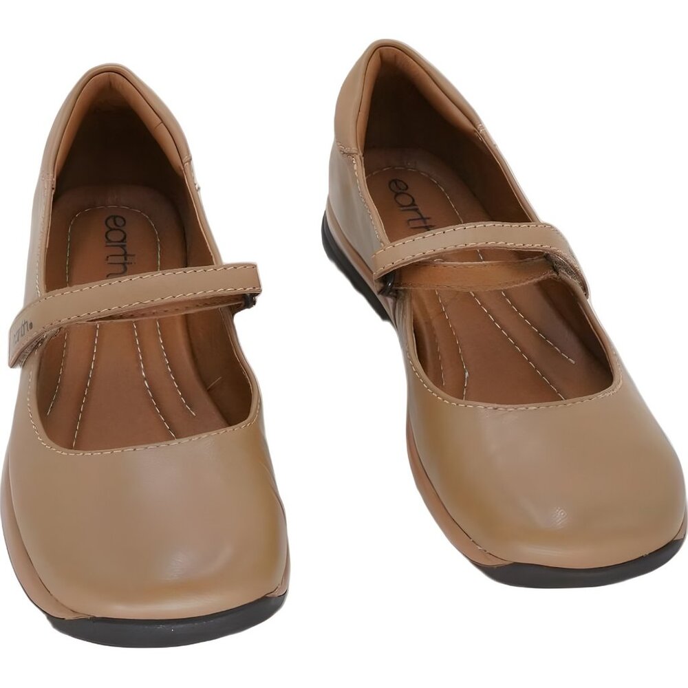 Earth Tose Mary Jane Flats Natural Leather Brown Women US 10M